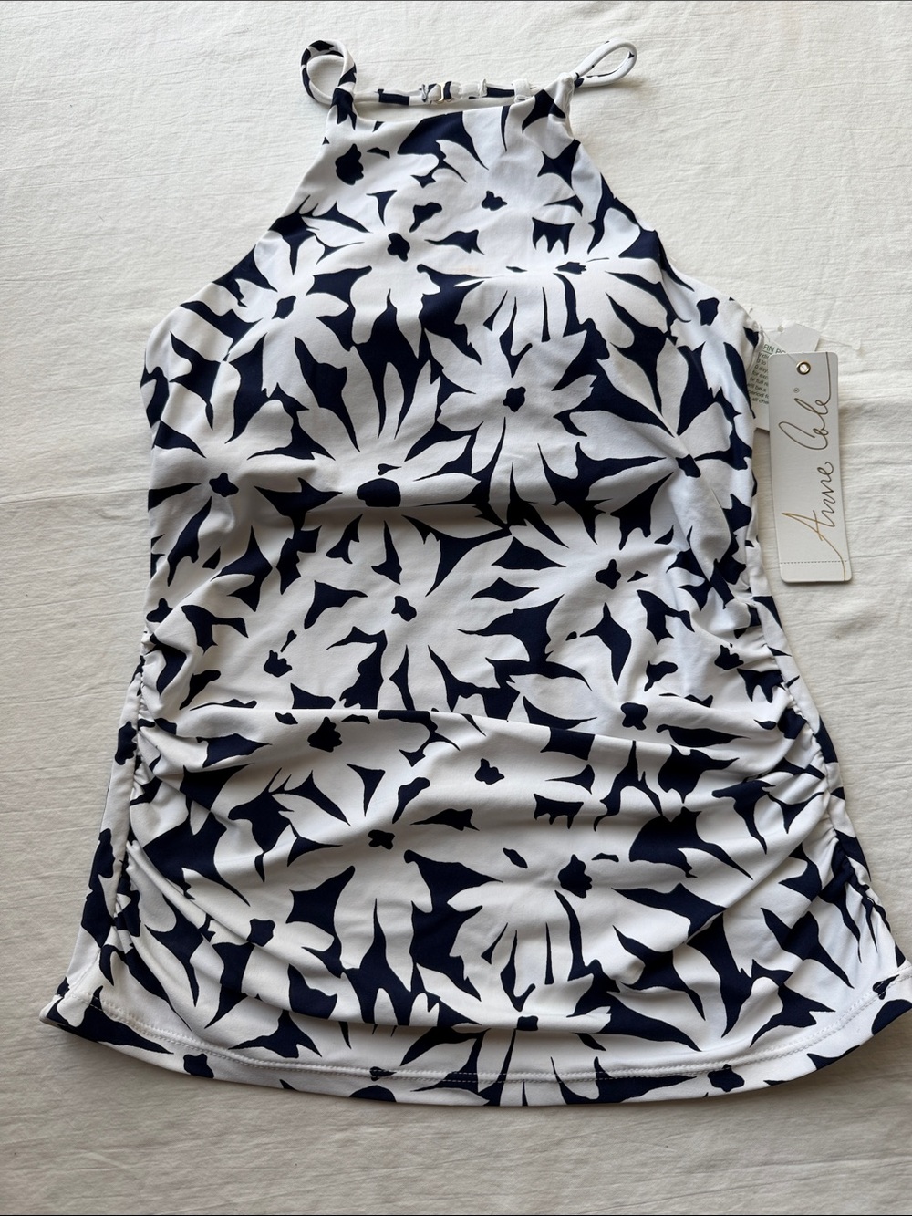 Anne Cole Navy & White High-Neck Floral Tank
